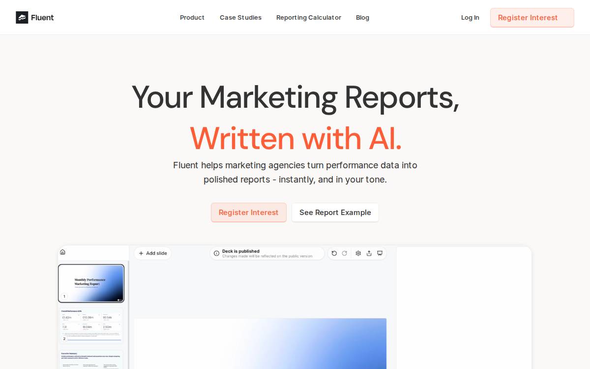 Fluent website preview