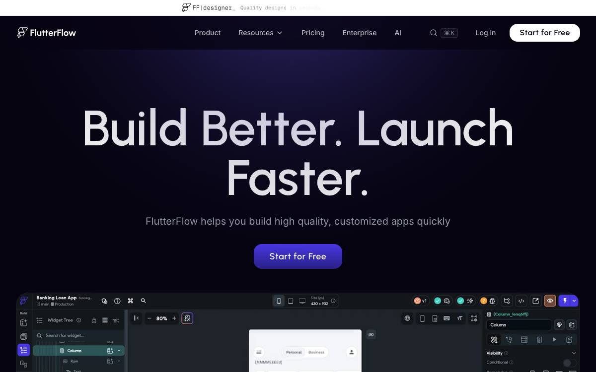 FlutterFlow website preview