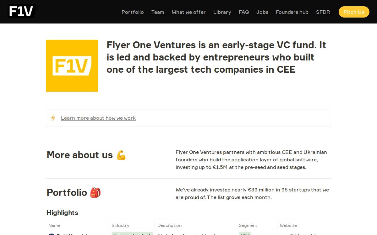 Flyer One Ventures website preview