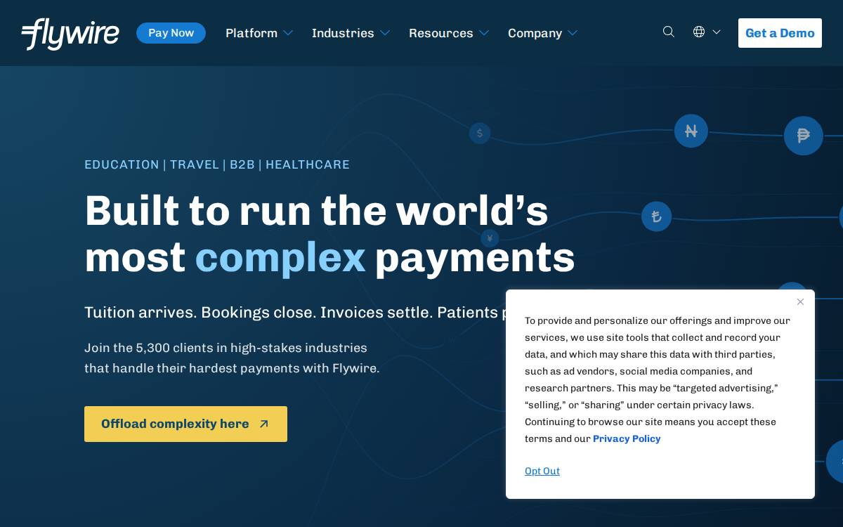 Flywire website preview