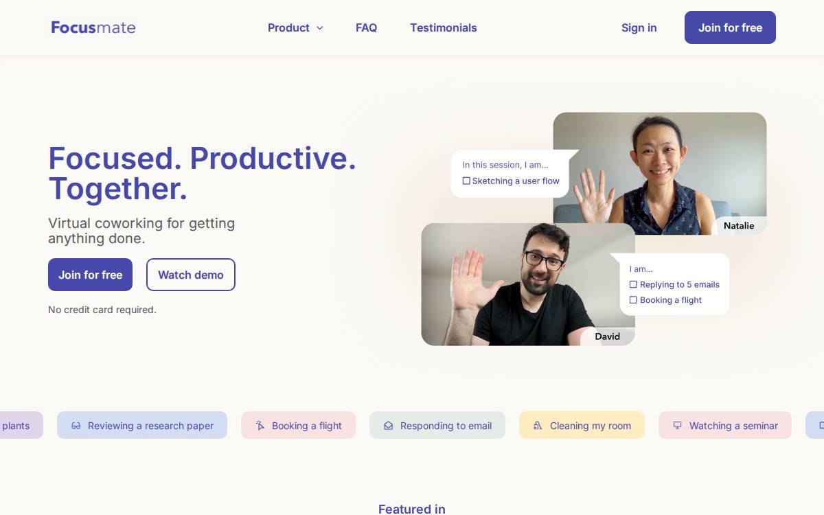 Focusmate website preview