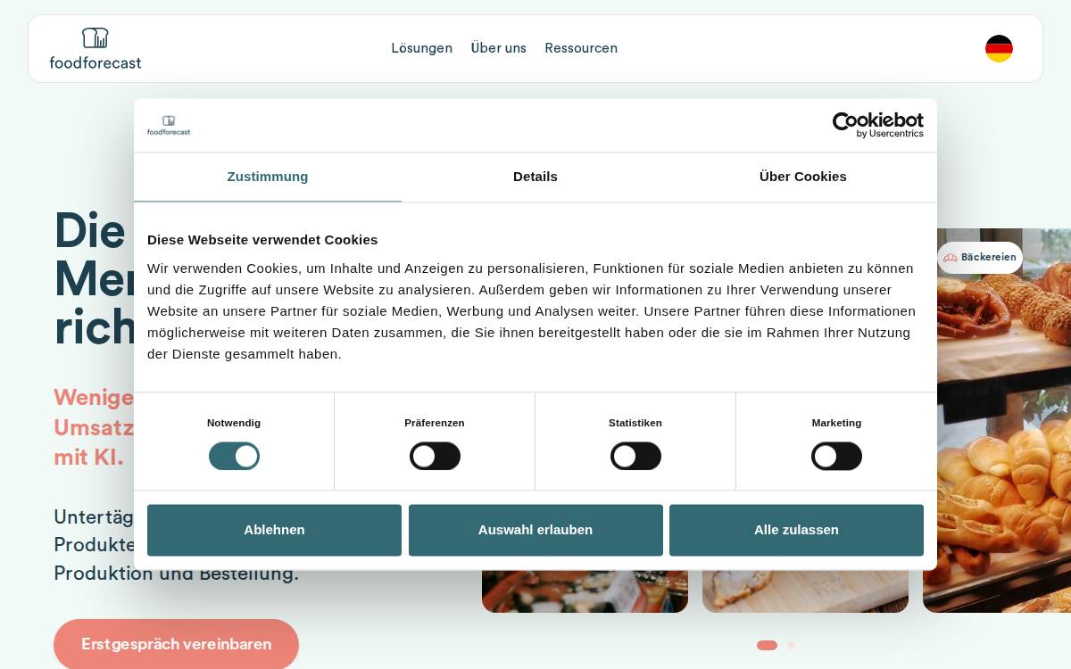 Food demand forecasting website preview