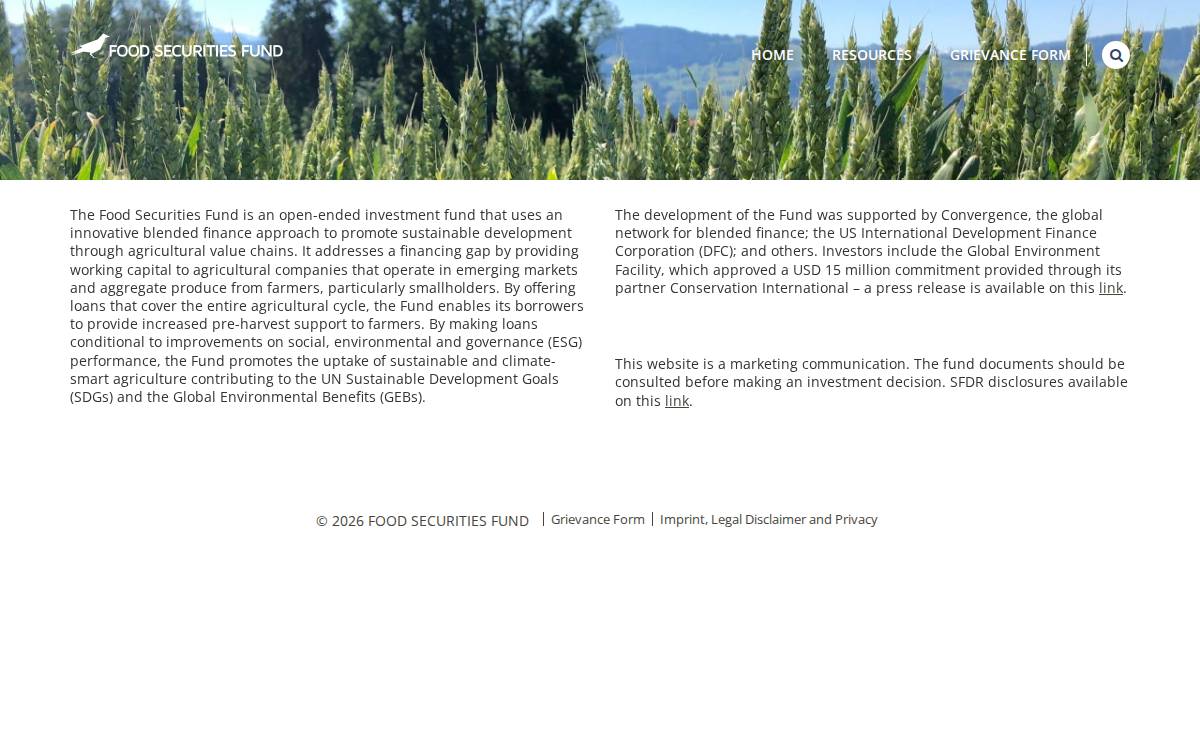 Food Securities Fund website preview