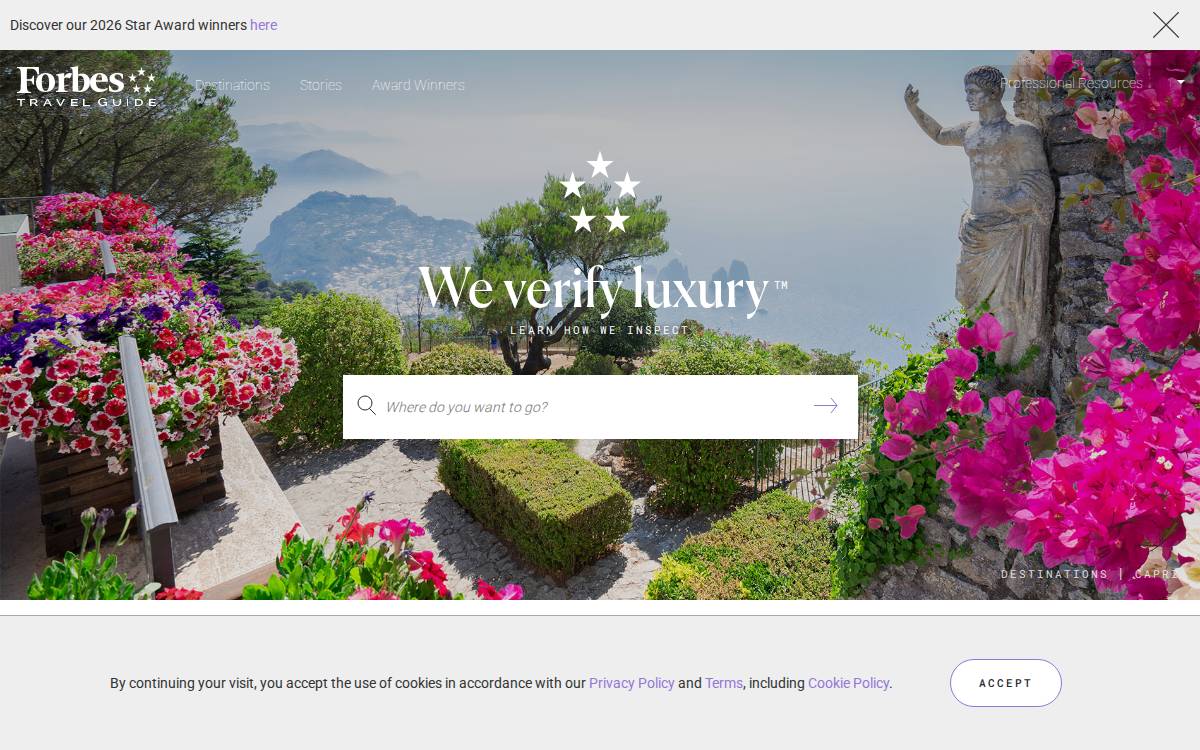 Forbes Travel Guide website preview