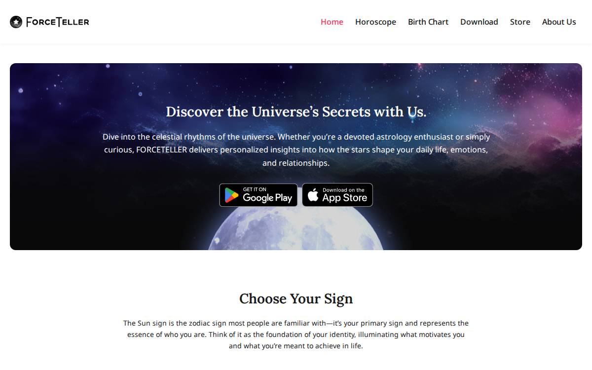 Forceteller website preview