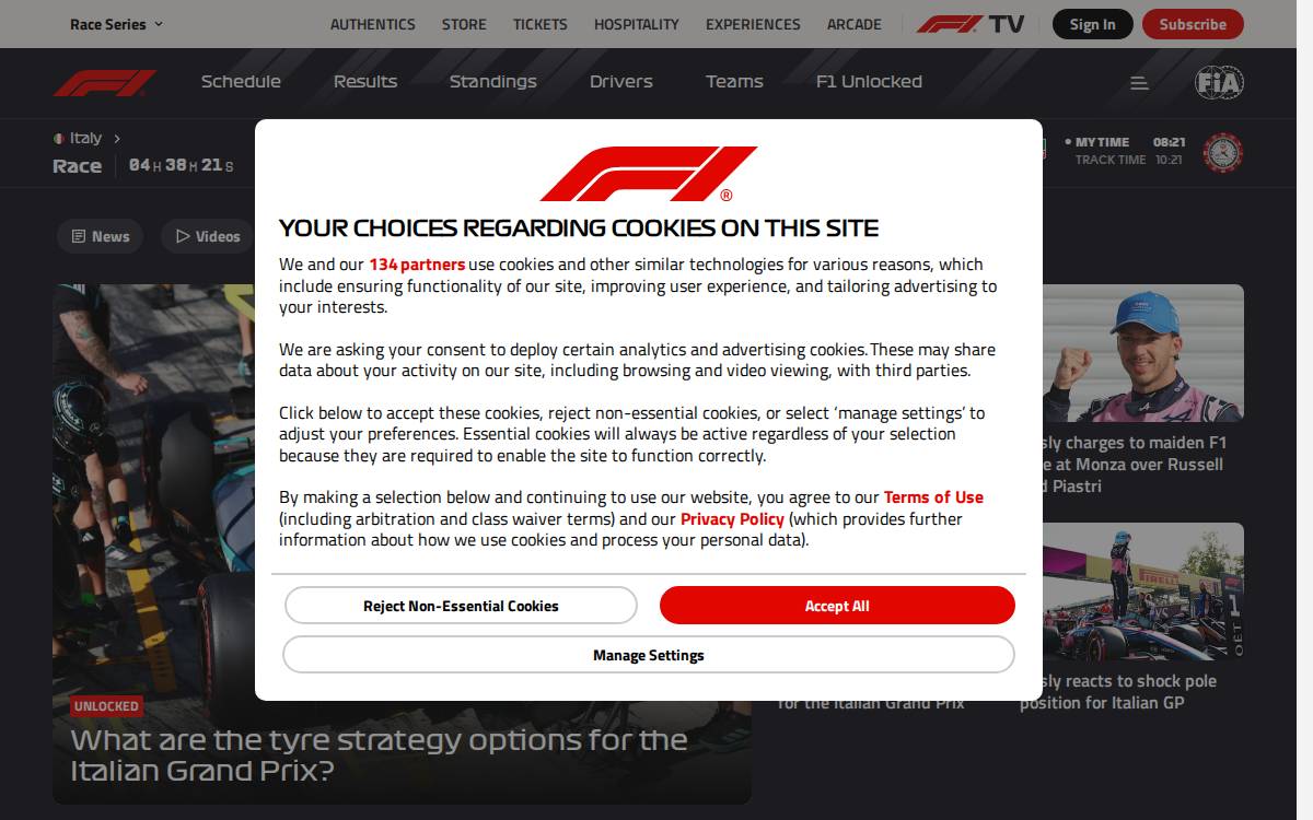 Formula1 website preview