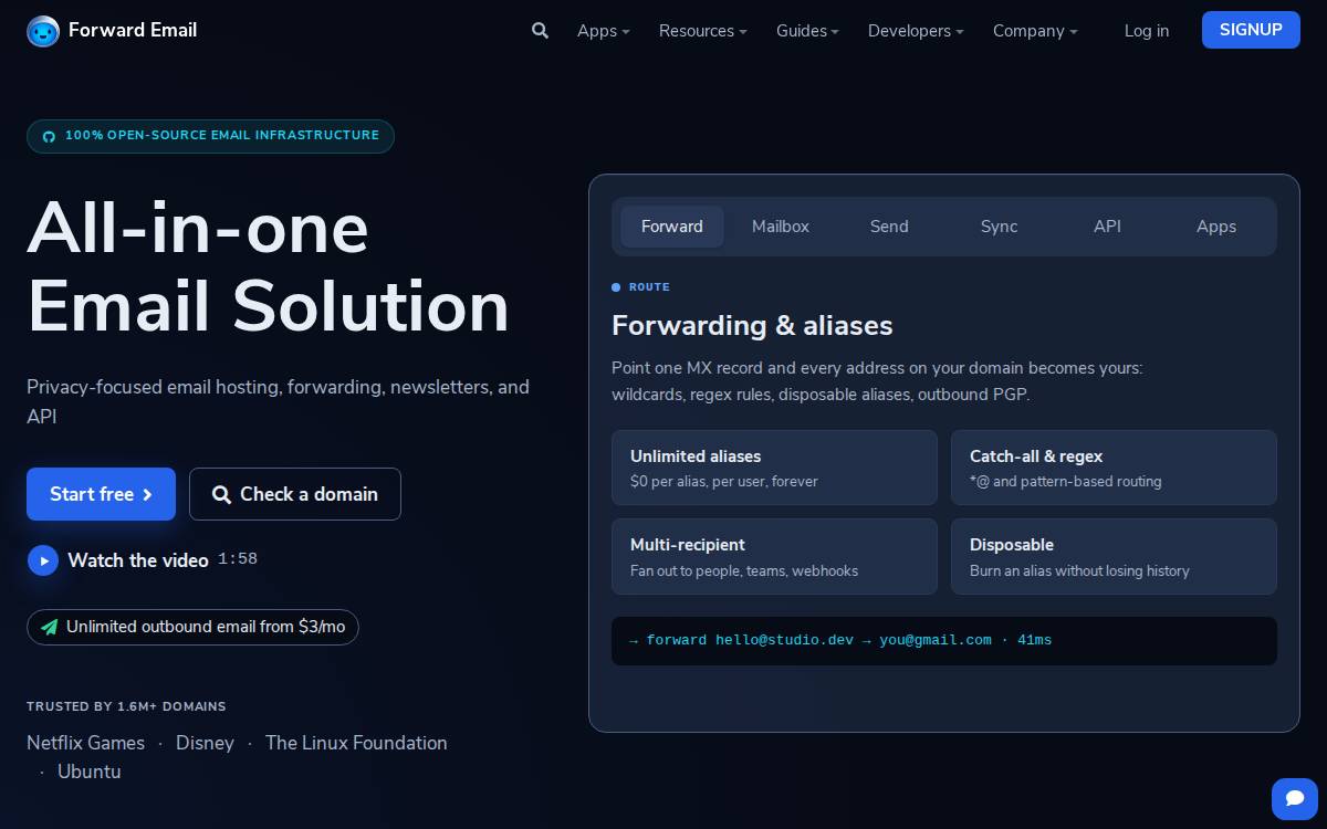 Forwardemail website preview