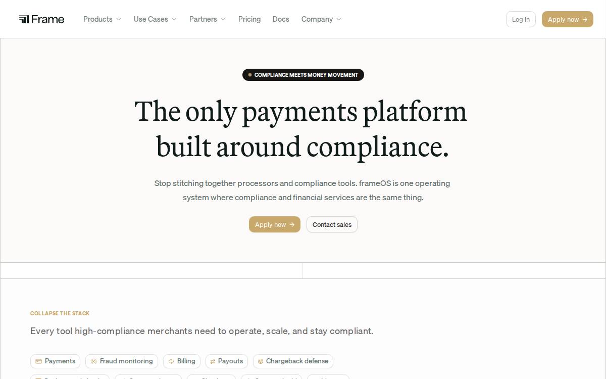Frame Payments website preview