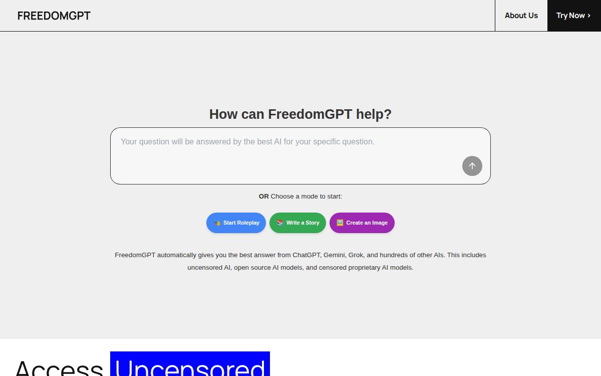 FreedomGPT website preview