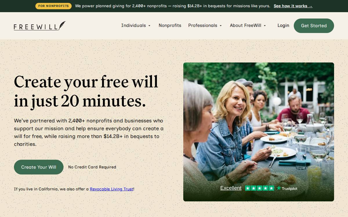 FreeWill website preview