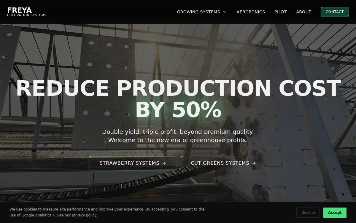 Freya Cultivation Systems website preview