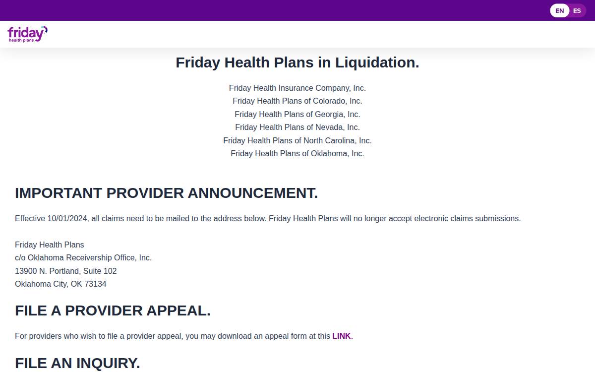 Friday Health Plans website preview