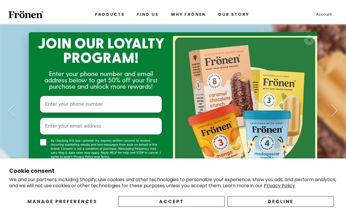 Fronen Foods website preview