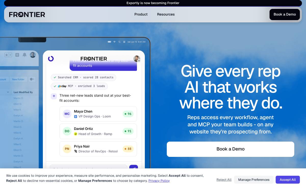 Frontier website preview