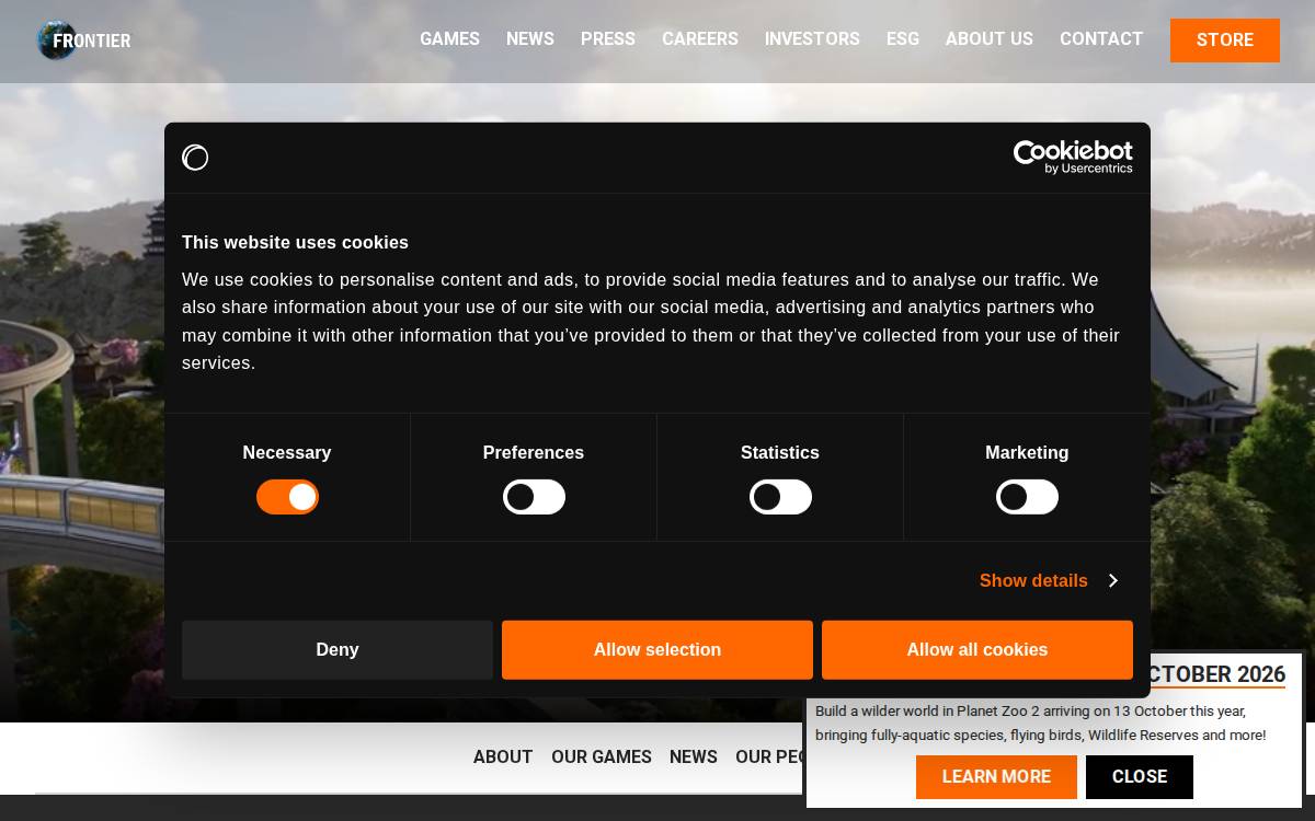 Frontier Developments website preview