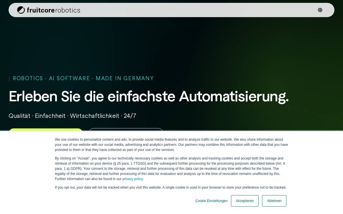 fruitcore robotics website preview