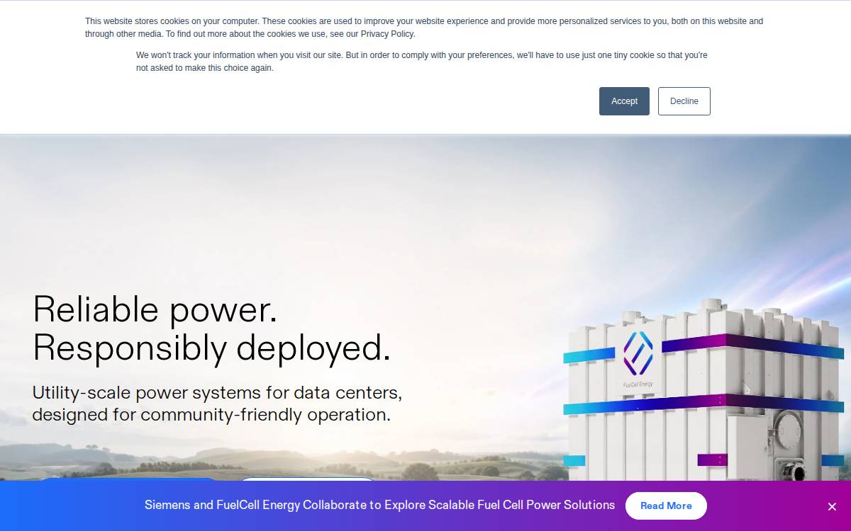 Fuelcell Energy website preview