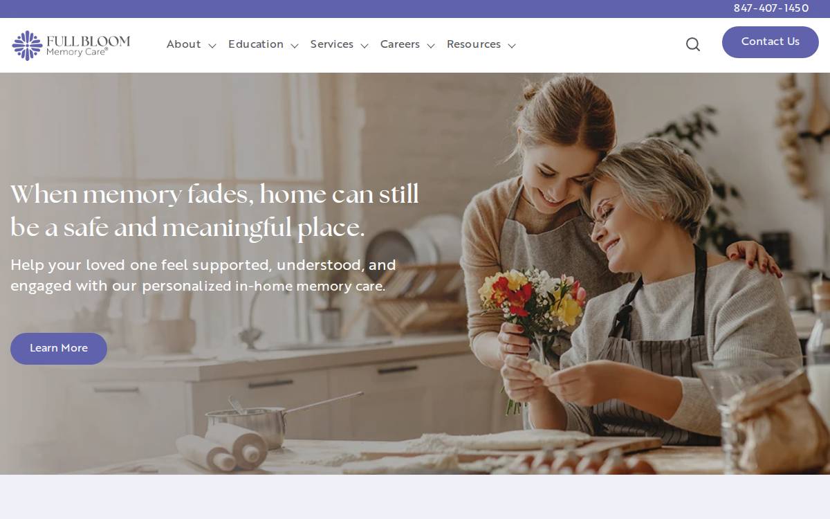 Full Bloom Memory Care website preview