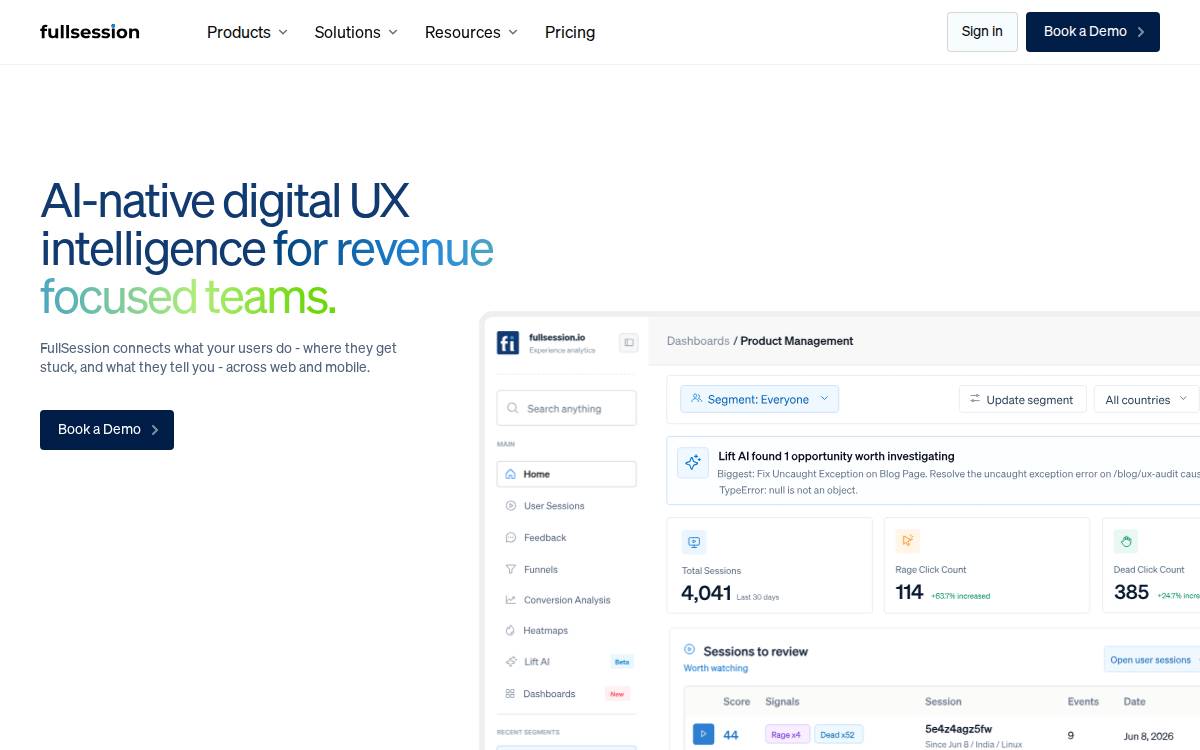 FullSession website preview
