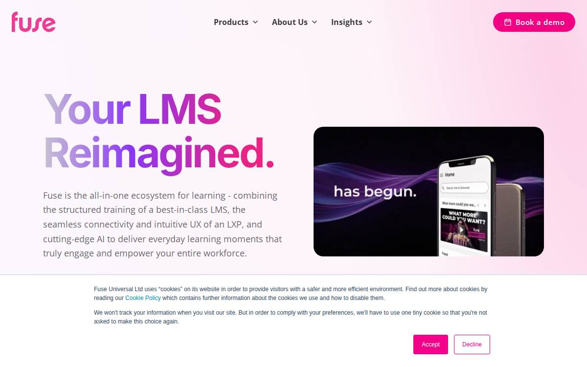 Fuse universal Corporate learning platform website preview