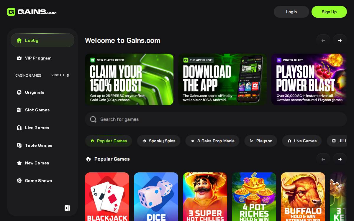 Gains website preview