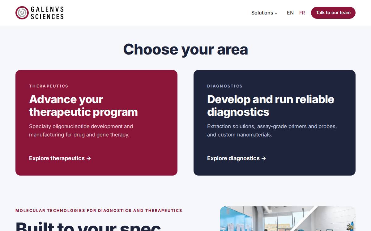 Galenvs Sciences Inc. website preview