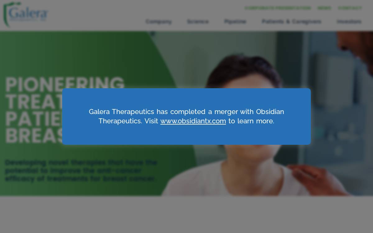 Galera Therapeutics website preview