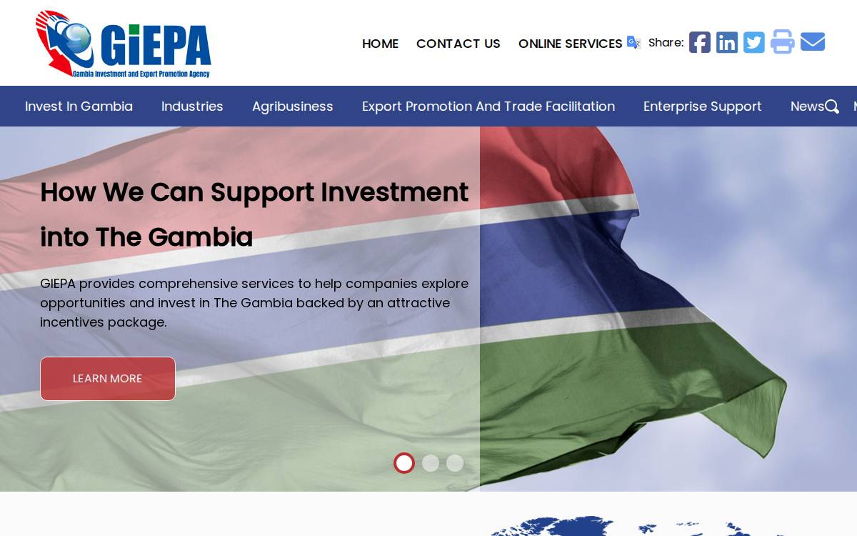 Gambia Investment and Export Promotion Agency (GIEPA) website preview