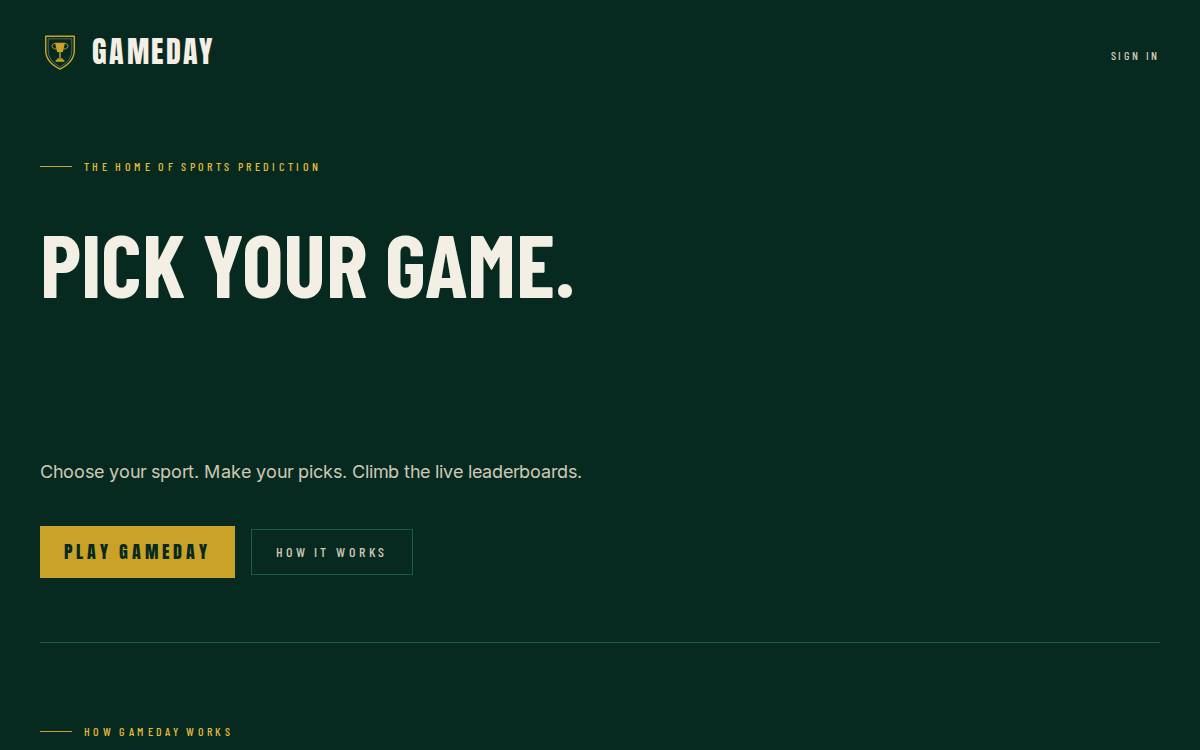 Gameday website preview