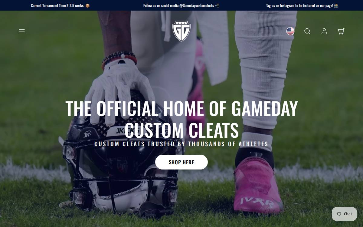 Gamedaycustomkicks website preview