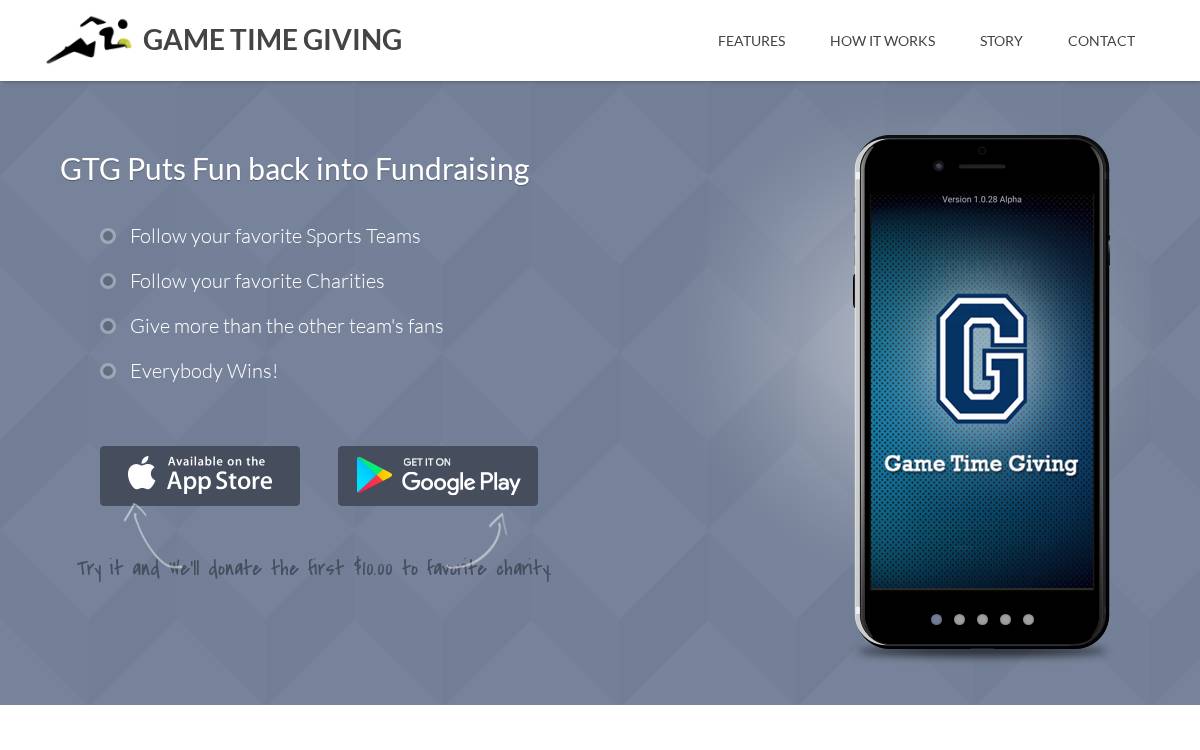 Game Time Giving website preview