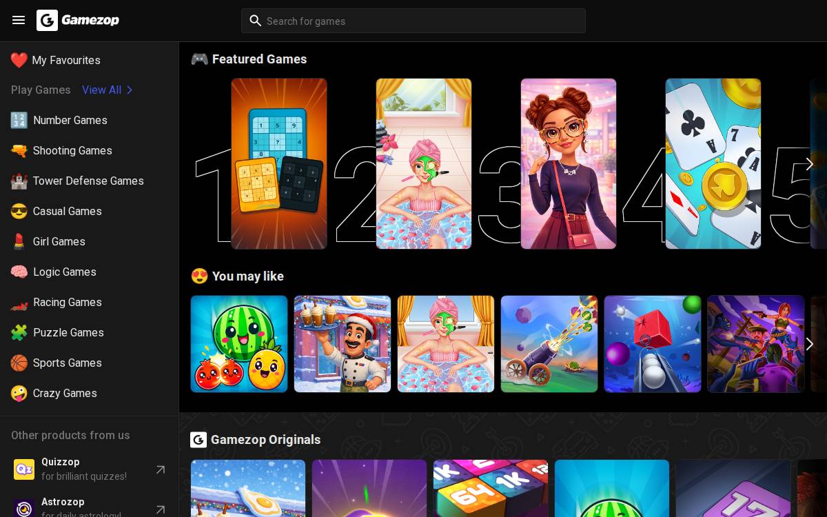 Gamezop website preview