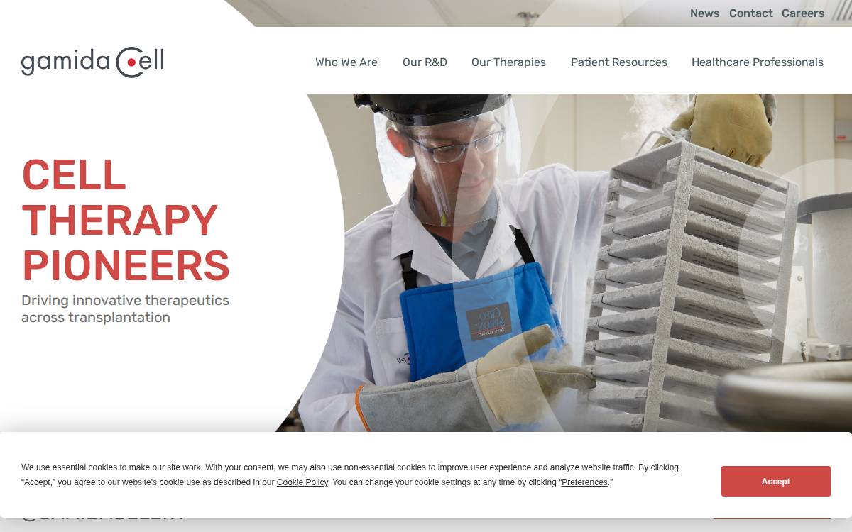 Gamida Cell website preview