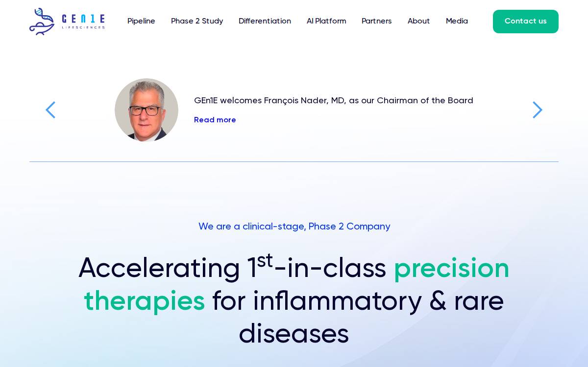 GEn1E Lifesciences website preview
