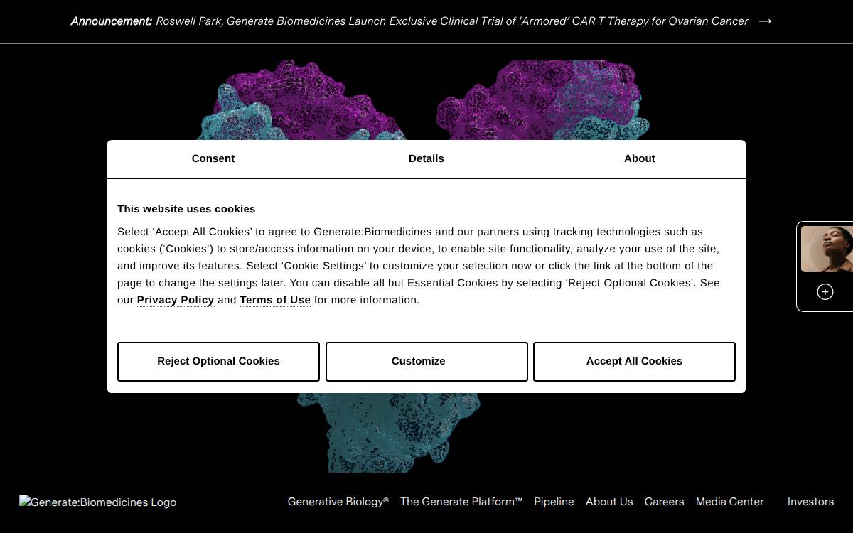 Generate Biomedicines website preview