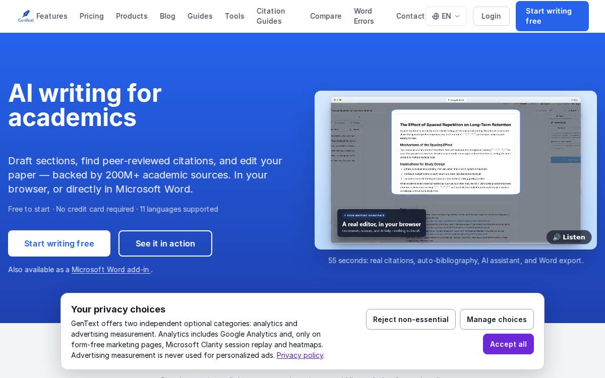 GenText AI website preview