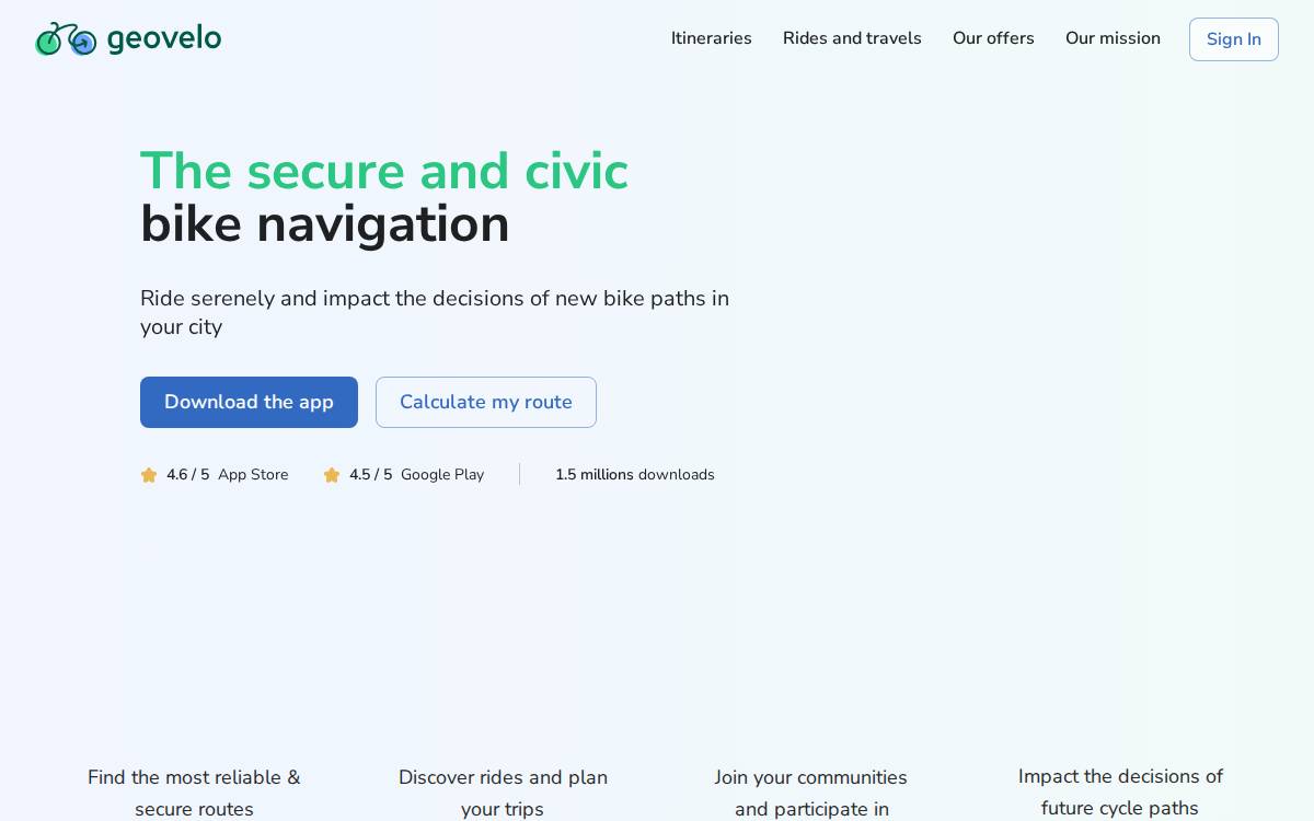 Geovelo website preview