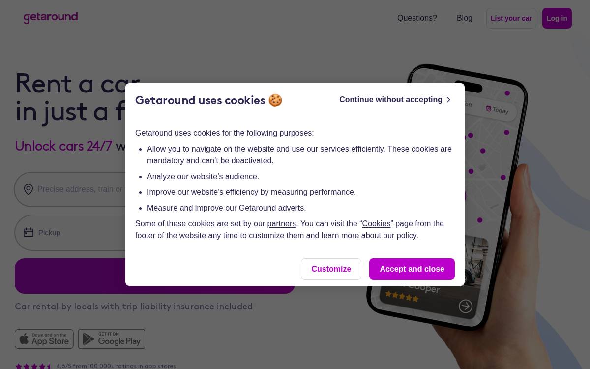 Getaround website preview
