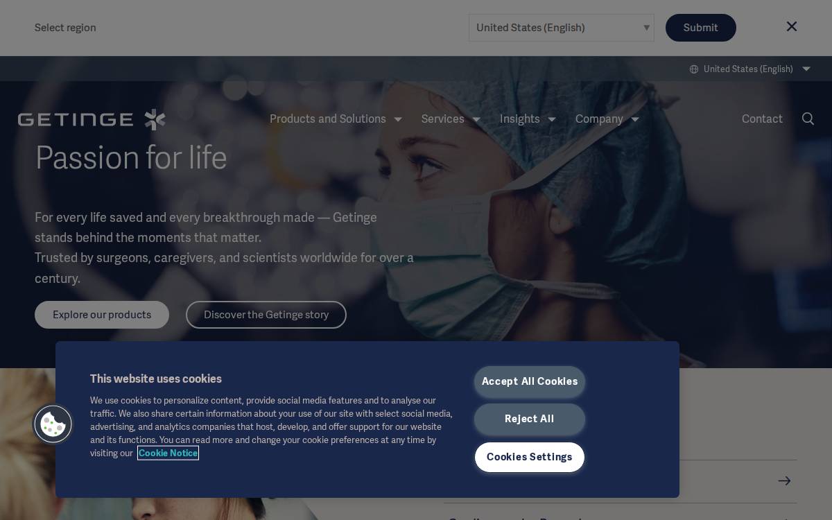 Getinge website preview