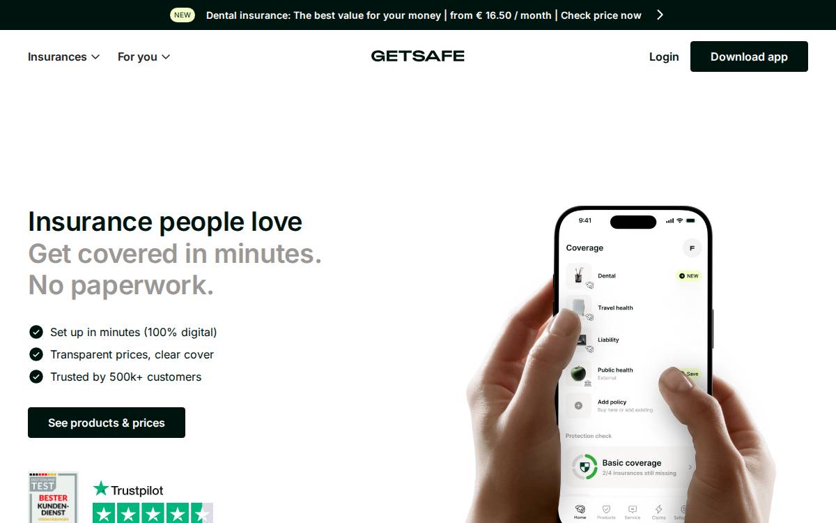Getsafe website preview