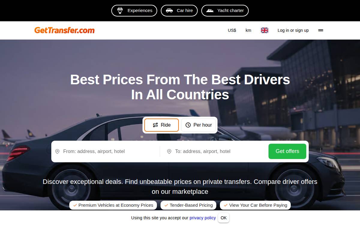 Gettransfer website preview