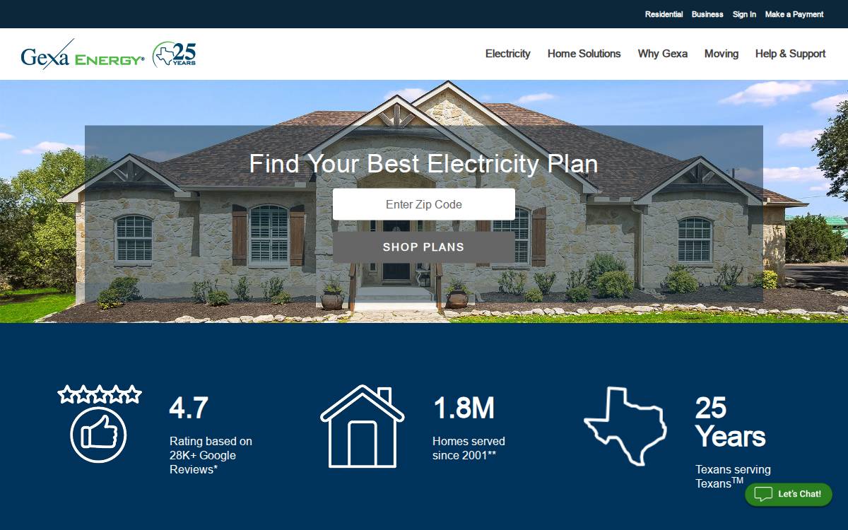Gexa Energy website preview