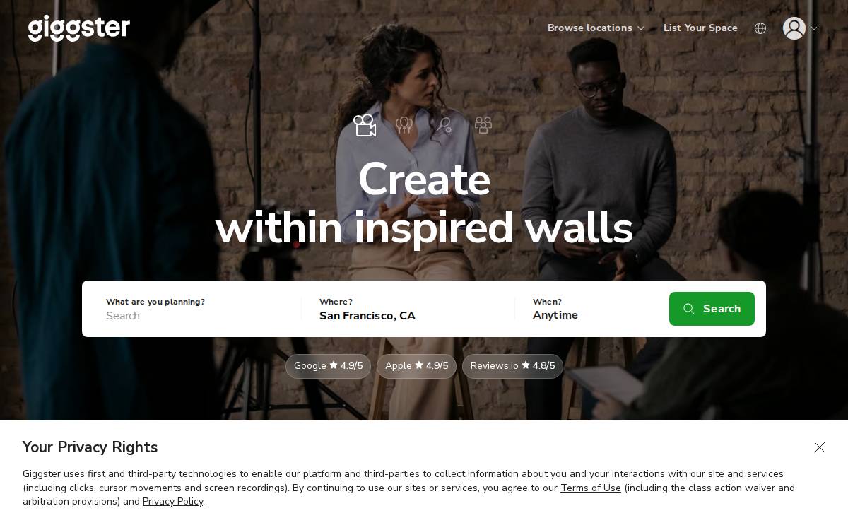 Giggster website preview