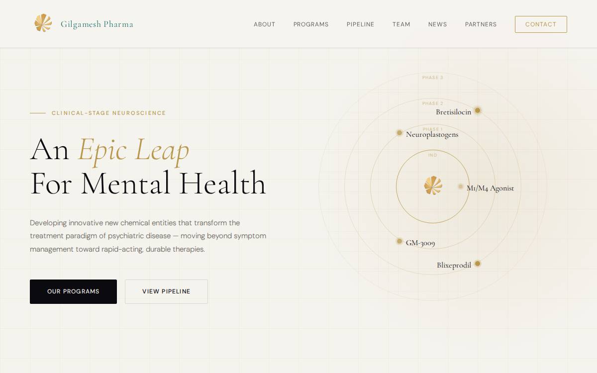Gilgamesh Pharmaceuticals website preview