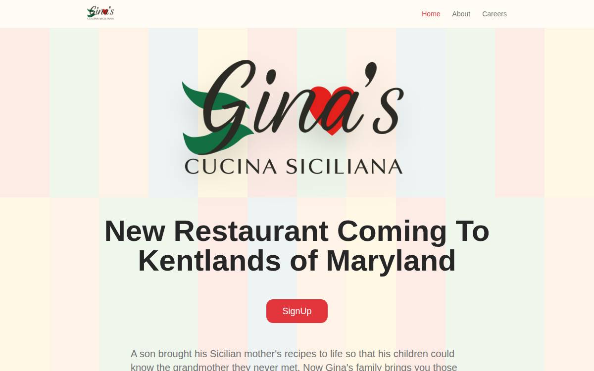 Gina's Cucina Siciliana website preview