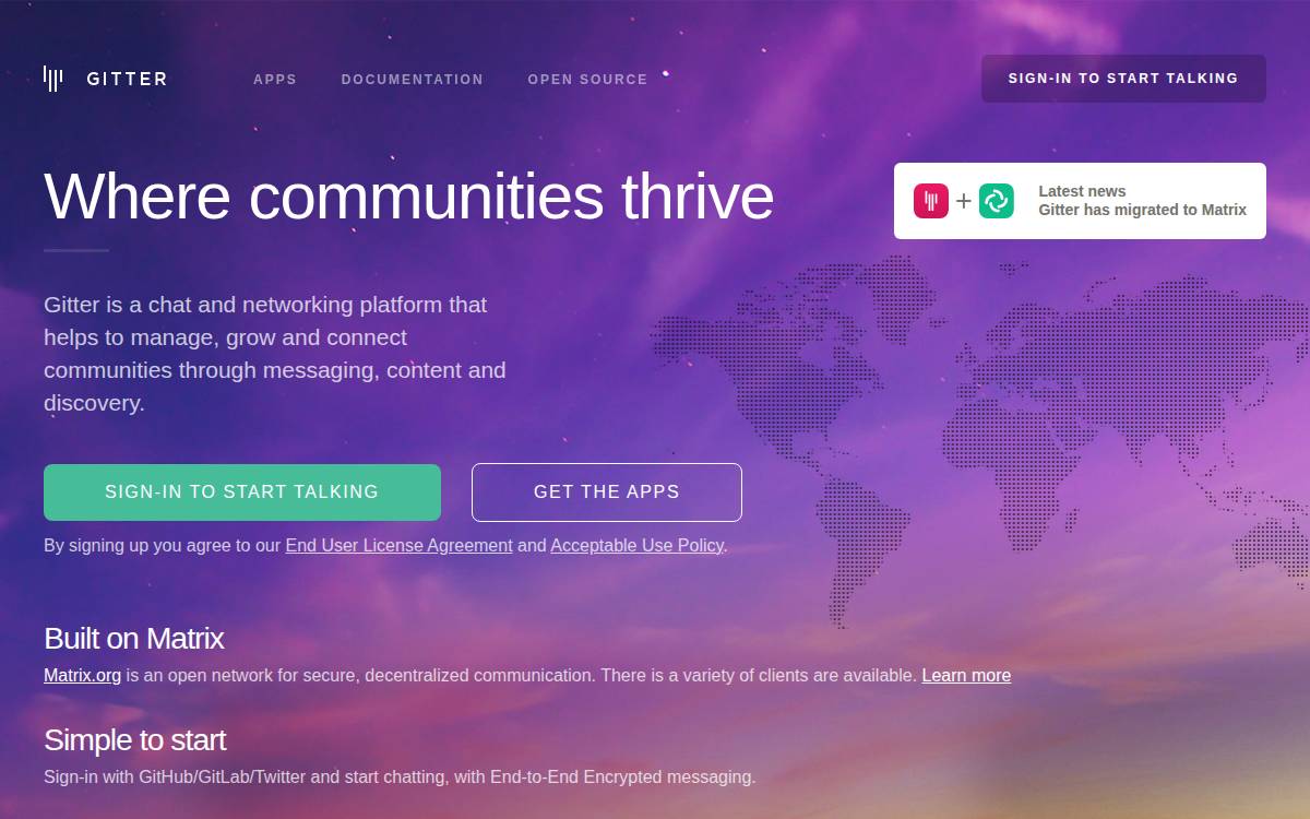 Gitter website preview