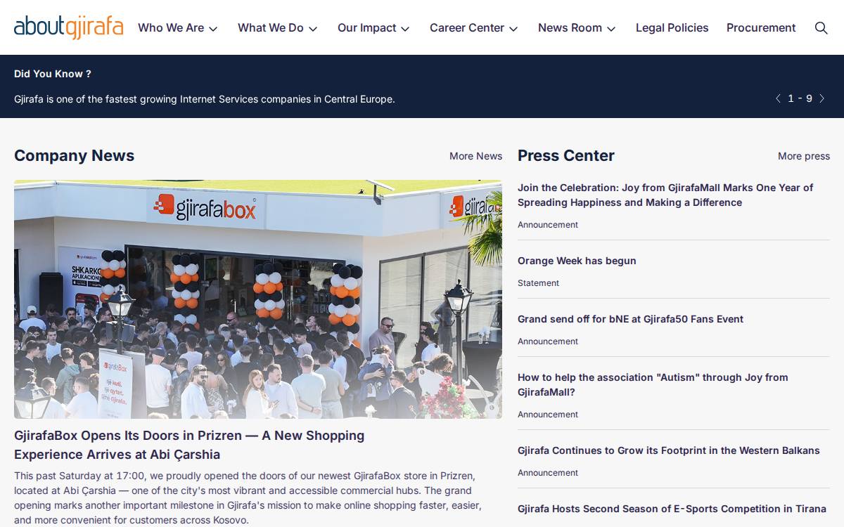 Gjirafa website preview