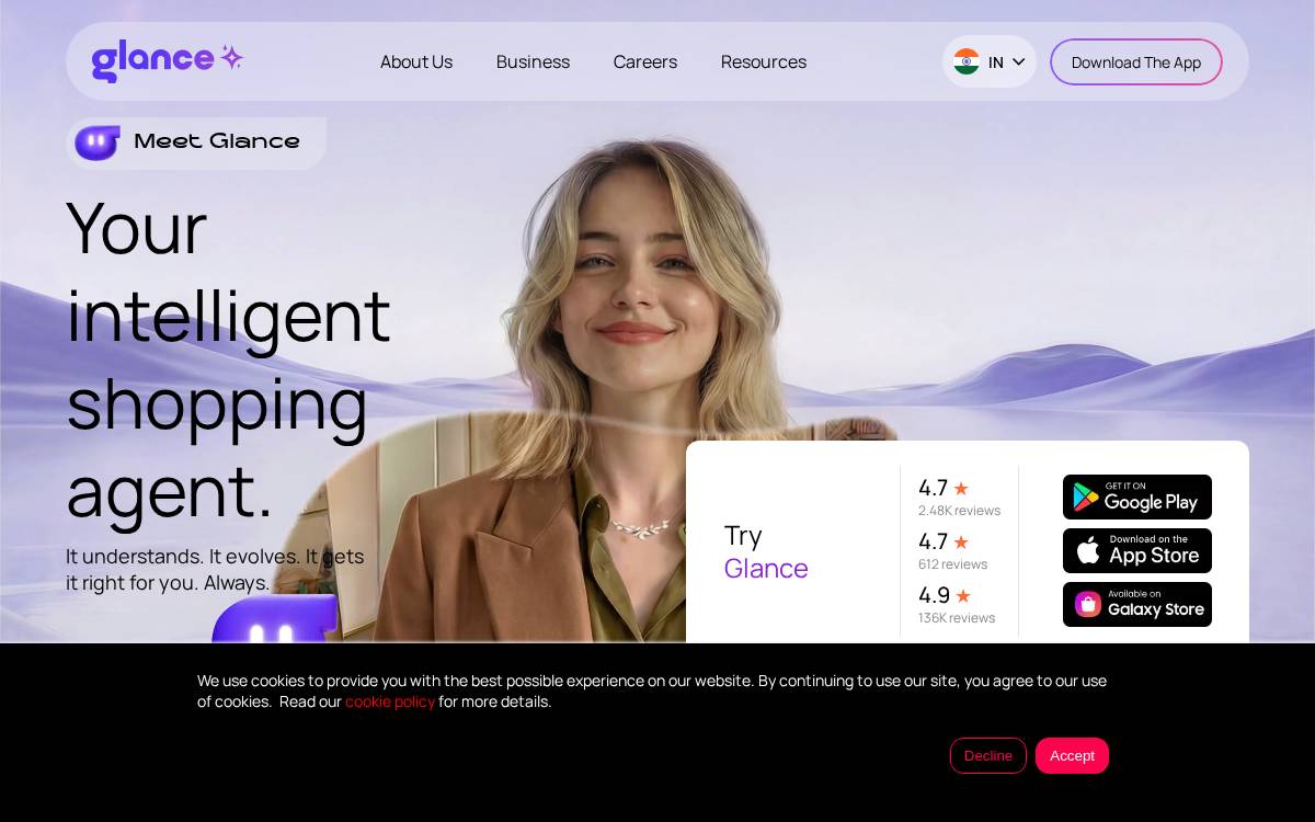 Glance website preview