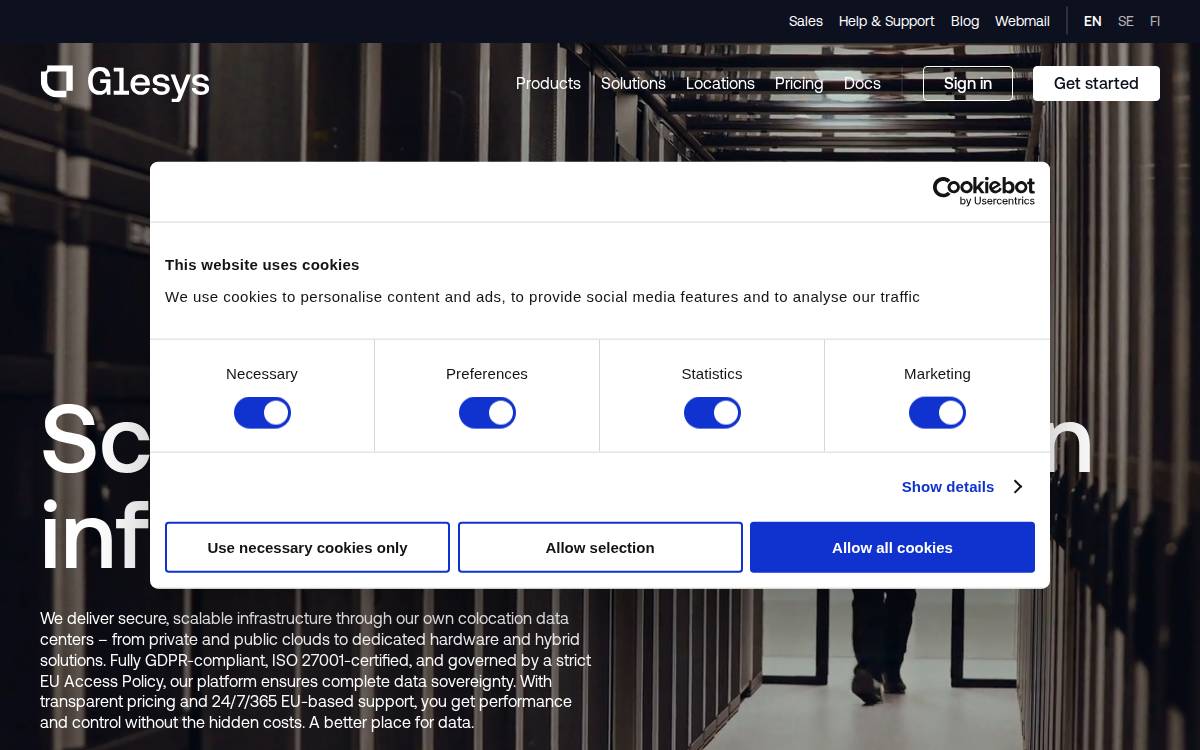 Glesys website preview