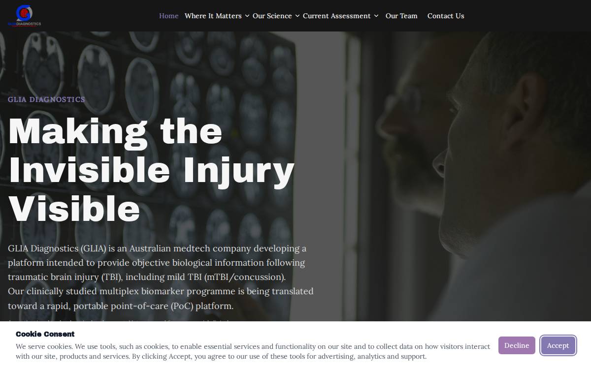 GLIA Diagnostics website preview
